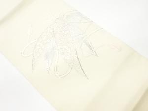 リサイクル　銀駒刺繍笹の葉に秋草・源氏車模様袋帯